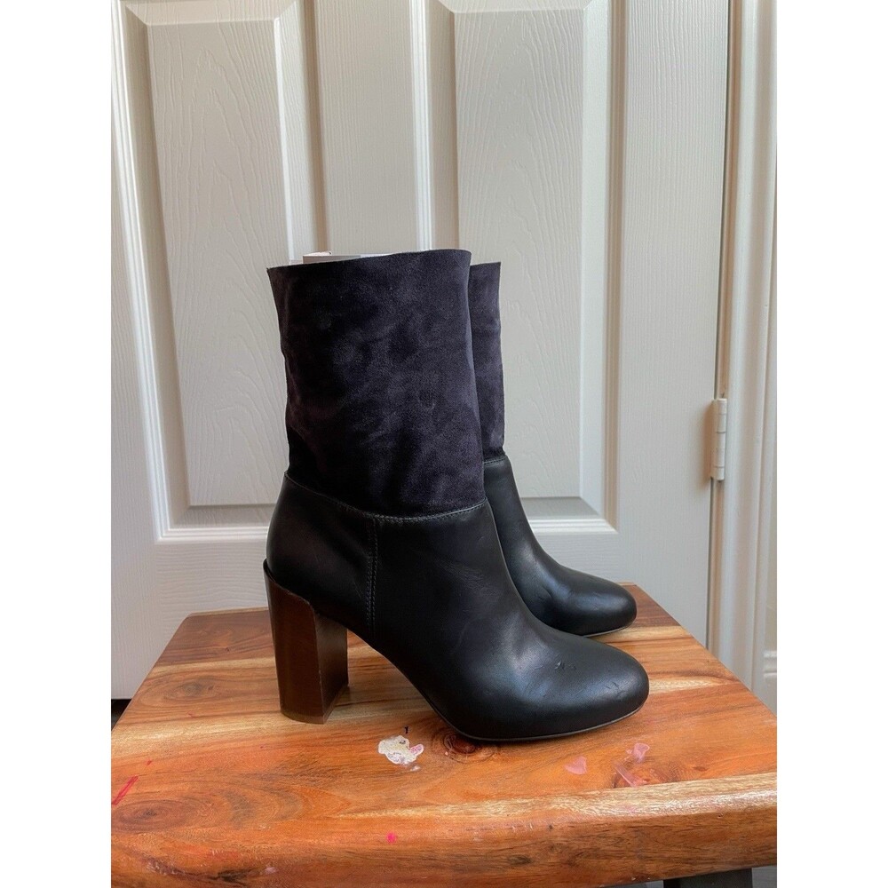 Vince. Boots Womens 6 Black & Gray Fold Over Leather Heel Ankle Booties Italy